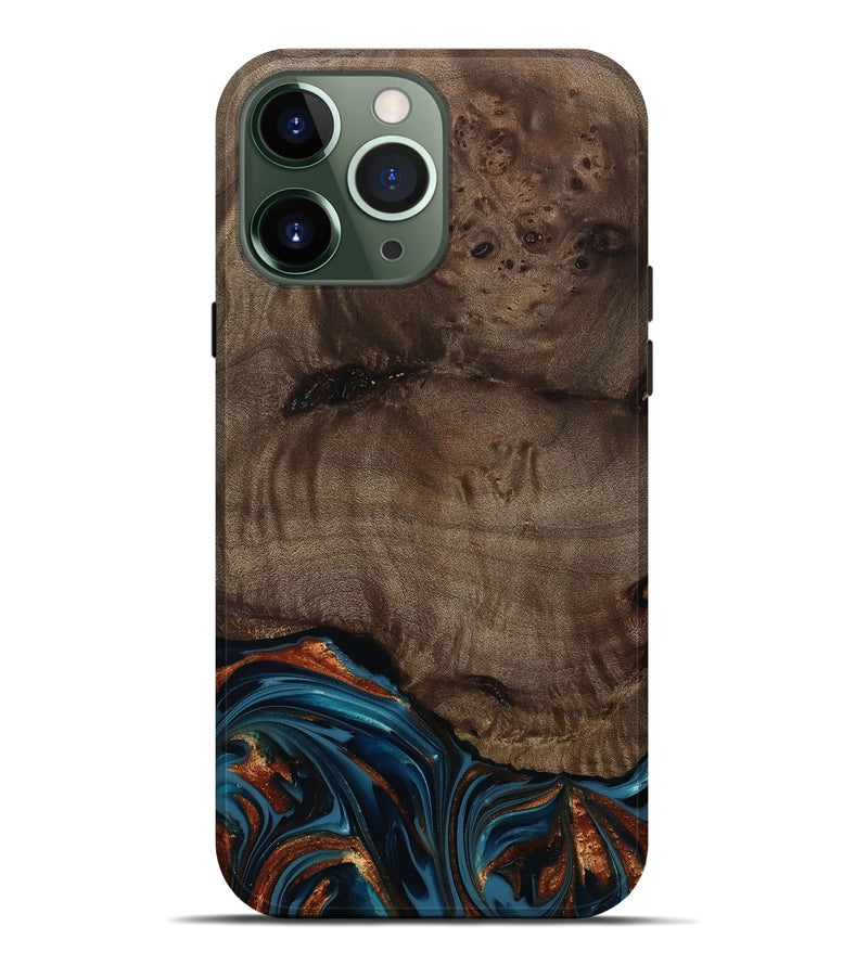 iPhone 13 Pro Max Wood Live Edge Phone Case - Skyler (Teal & Gold, 809440)