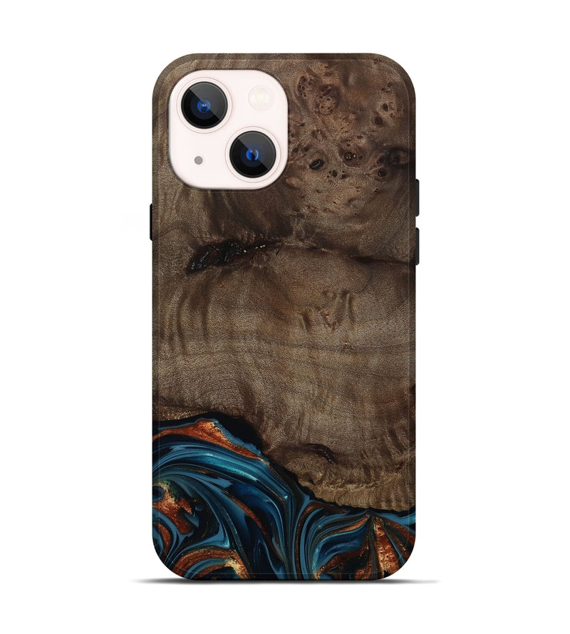 iPhone 14 Wood Live Edge Phone Case - Skyler (Teal & Gold, 809440)