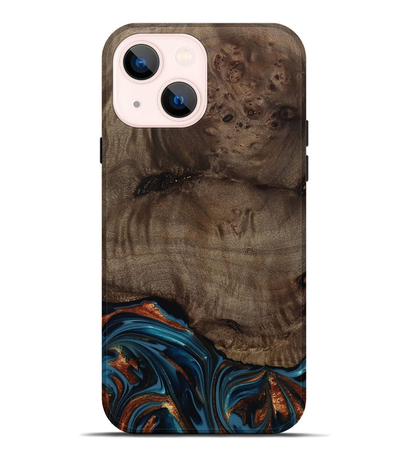 iPhone 14 Plus Wood Live Edge Phone Case - Skyler (Teal & Gold, 809440)