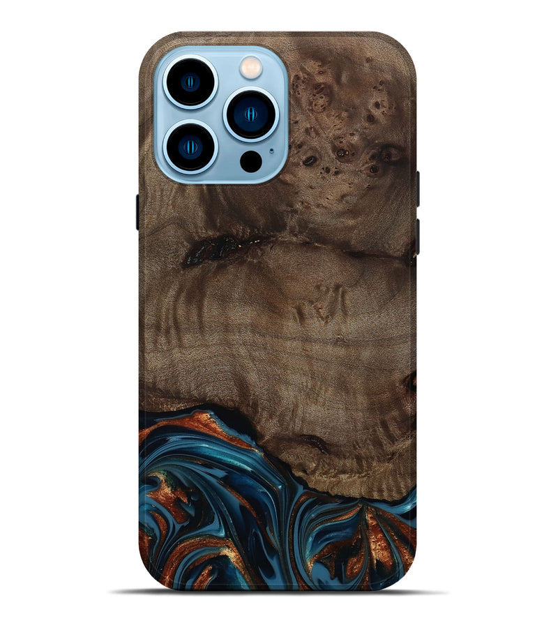 iPhone 14 Pro Max Wood Live Edge Phone Case - Skyler (Teal & Gold, 809440)