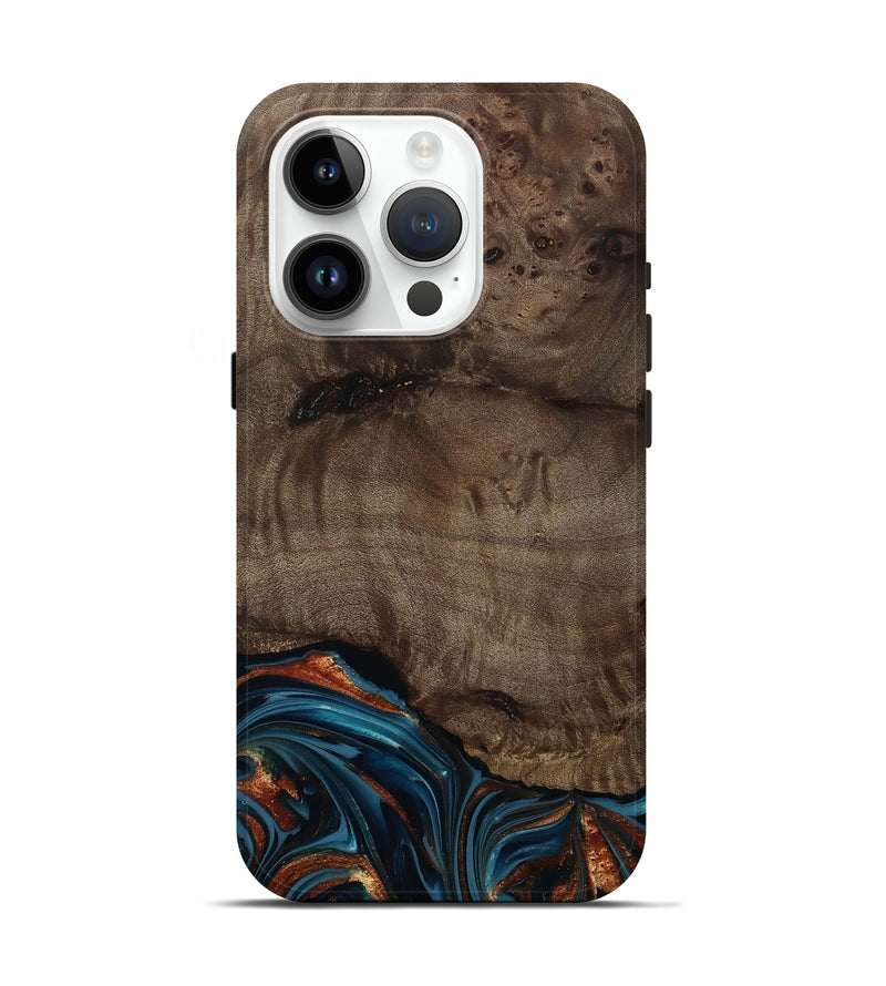 iPhone 15 Pro Wood Live Edge Phone Case - Skyler (Teal & Gold, 809440)