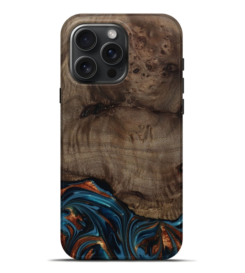 iPhone 16 Pro Max Wood Live Edge Phone Case - Skyler (Teal & Gold, 809440)