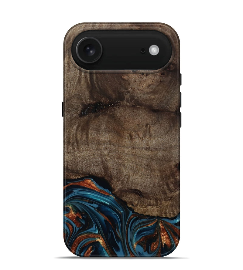 iPhone 17 Air Wood Live Edge Phone Case - Skyler (Teal & Gold, 809440)