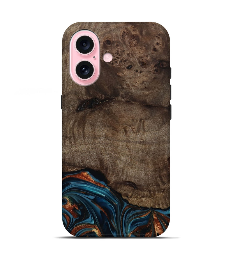 iPhone 17 Wood Live Edge Phone Case - Skyler (Teal & Gold, 809440)