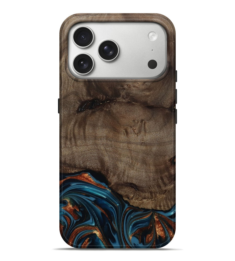 iPhone 17 Pro Max Wood Live Edge Phone Case - Skyler (Teal & Gold, 809440)