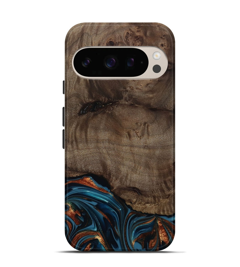 Pixel 10 Pro Wood Live Edge Phone Case - Skyler (Teal & Gold, 809440)