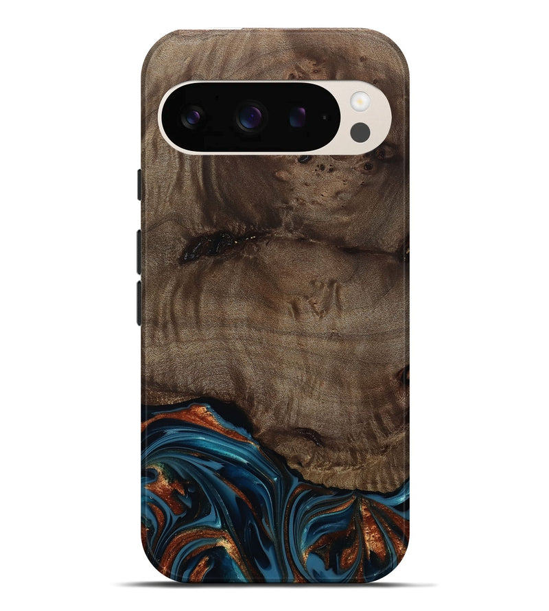 Pixel 10 Pro XL Wood Live Edge Phone Case - Skyler (Teal & Gold, 809440)