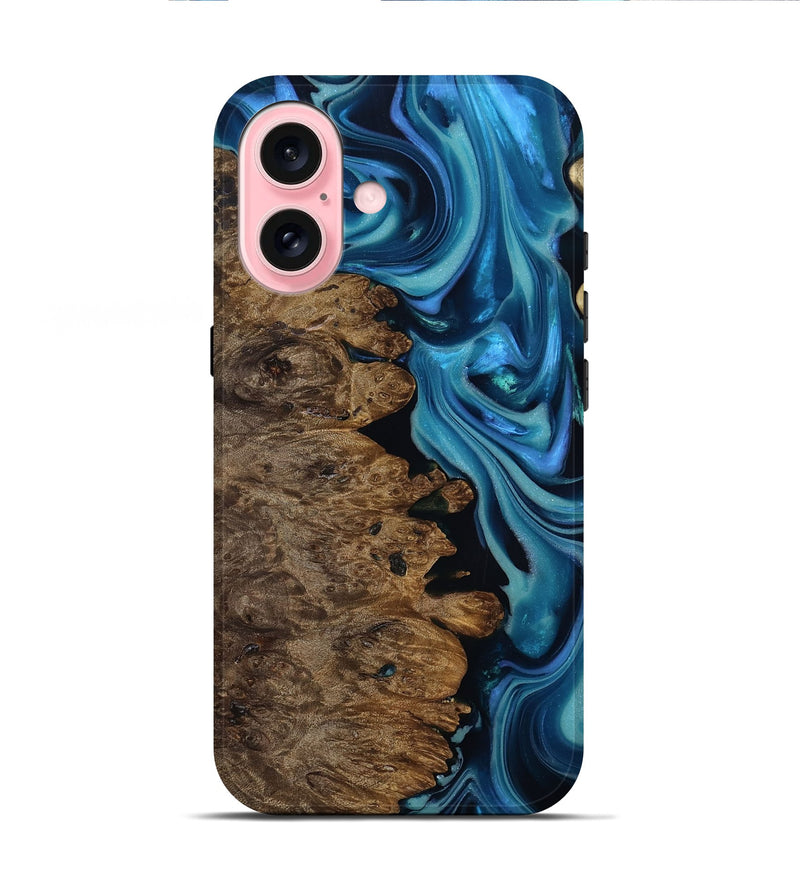 iPhone 16 Wood Live Edge Phone Case - Loy (Blue, 809443)