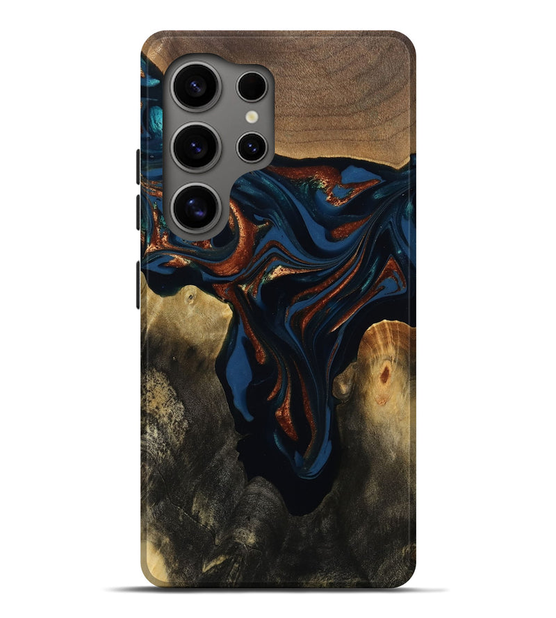 Galaxy S25 Ultra Wood Live Edge Phone Case - Phoebe (Teal & Gold, 809448)