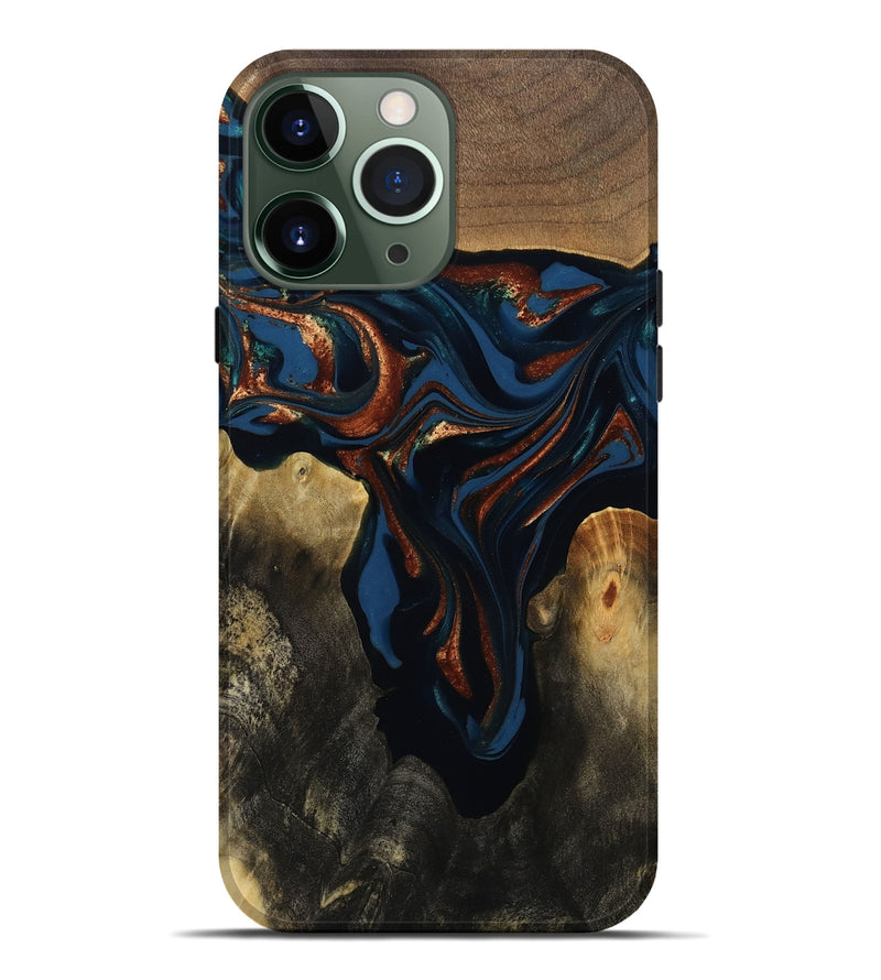 iPhone 13 Pro Max Wood Live Edge Phone Case - Phoebe (Teal & Gold, 809448)