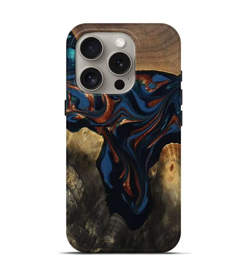 iPhone 16 Pro Wood Live Edge Phone Case - Phoebe (Teal & Gold, 809448)