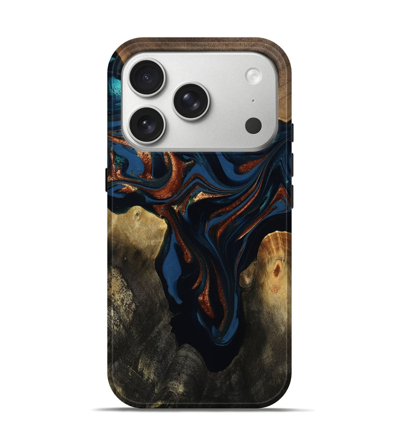 iPhone 17 Pro Wood Live Edge Phone Case - Phoebe (Teal & Gold, 809448)