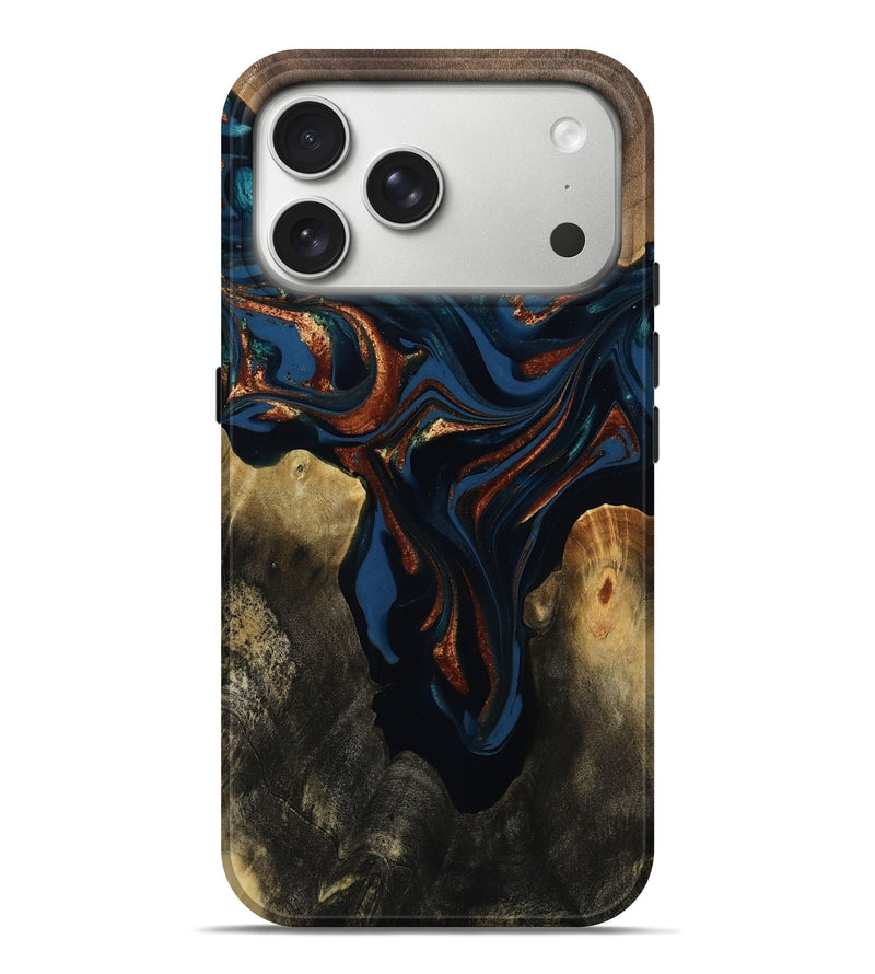 iPhone 17 Pro Max Wood Live Edge Phone Case - Phoebe (Teal & Gold, 809448)