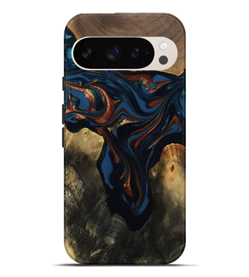 Pixel 10 Pro XL Wood Live Edge Phone Case - Phoebe (Teal & Gold, 809448)
