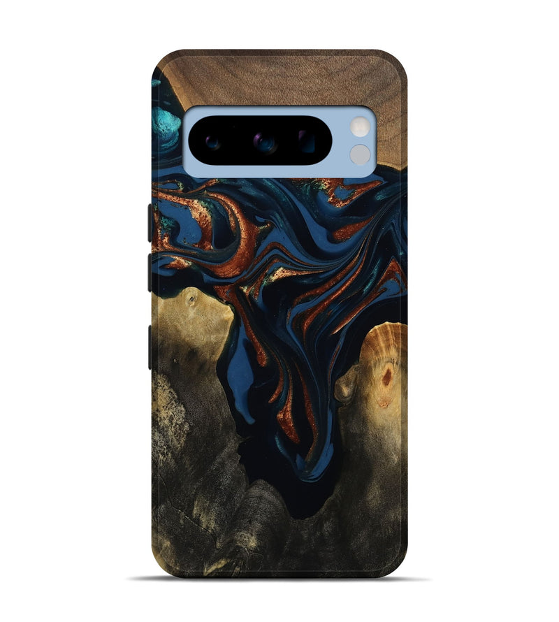 Pixel 8 Pro Wood Live Edge Phone Case - Phoebe (Teal & Gold, 809448)