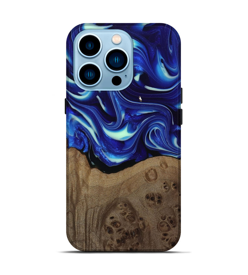 iPhone 14 Pro Wood Live Edge Phone Case - Damaris (Blue, 809454)