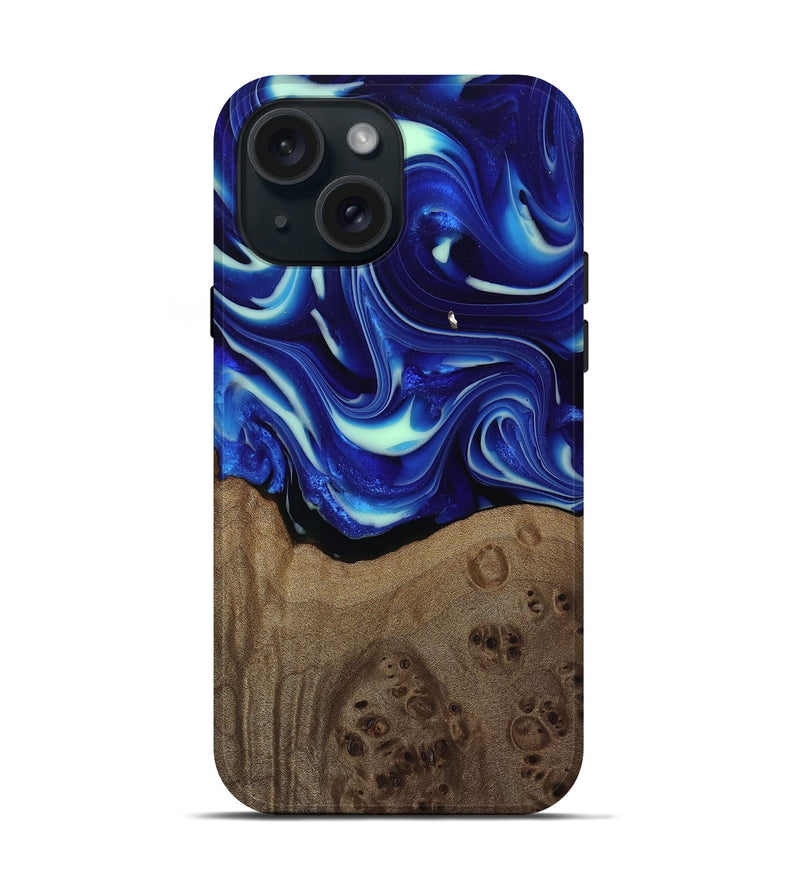 iPhone 15 Wood Live Edge Phone Case - Damaris (Blue, 809454)