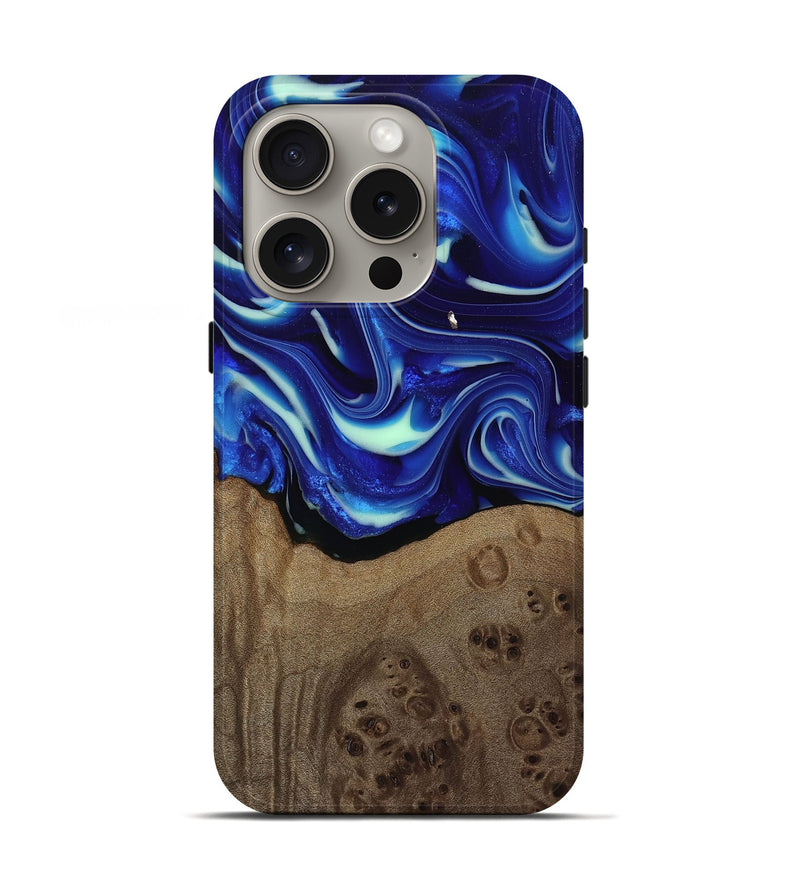 iPhone 16 Pro Wood Live Edge Phone Case - Damaris (Blue, 809454)