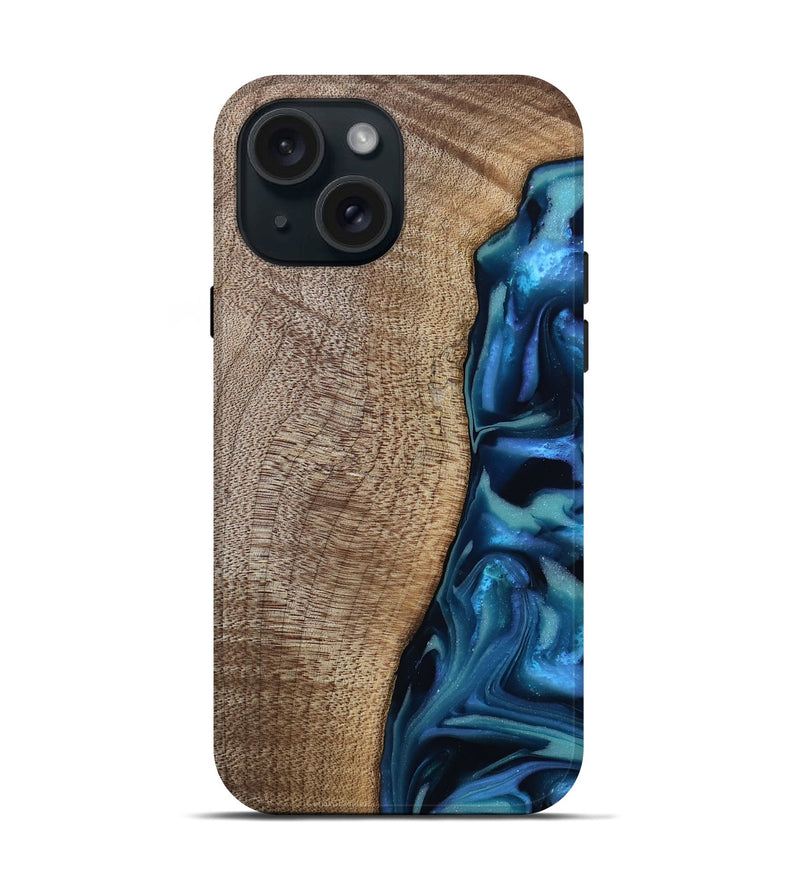 iPhone 15 Wood Live Edge Phone Case - Uriel (Blue, 809455)