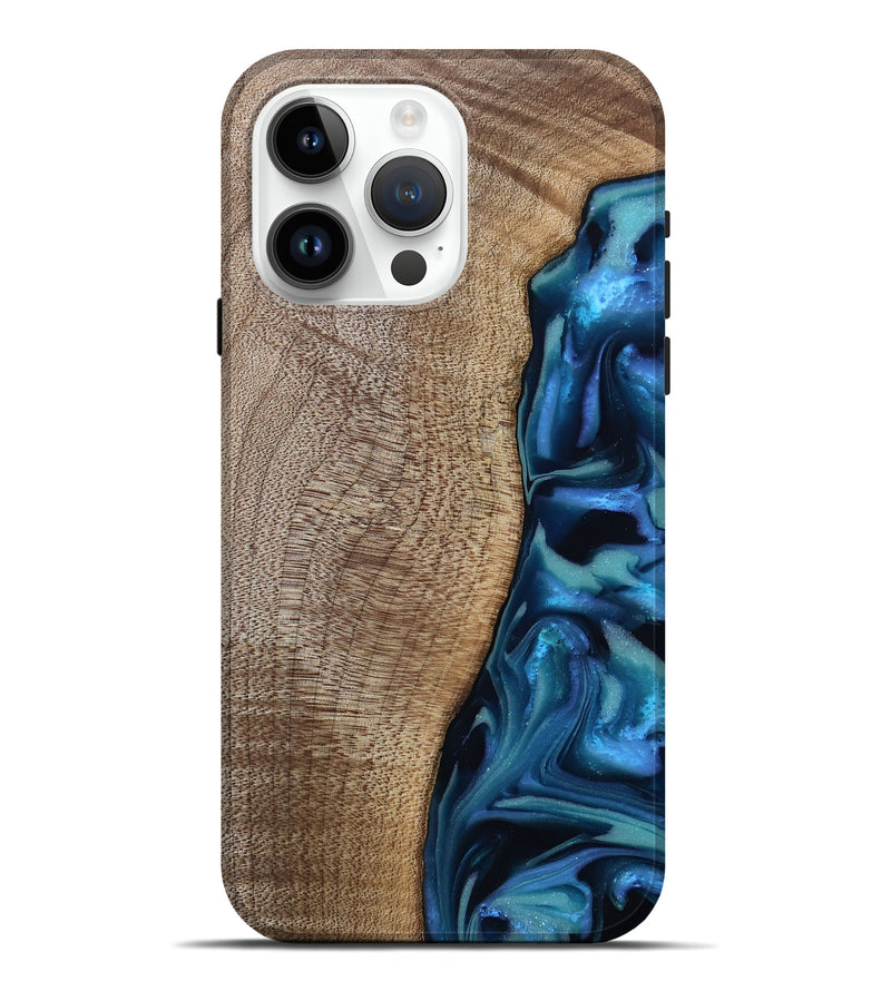 iPhone 15 Pro Max Wood Live Edge Phone Case - Uriel (Blue, 809455)
