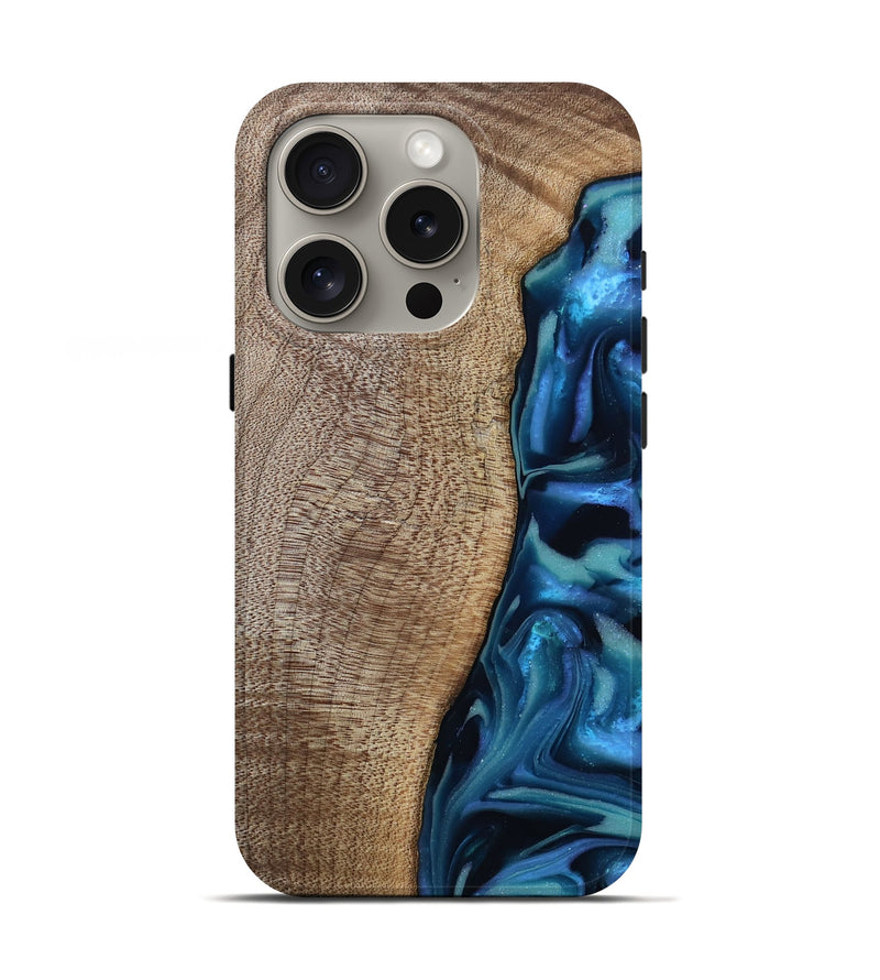 iPhone 16 Pro Wood Live Edge Phone Case - Uriel (Blue, 809455)