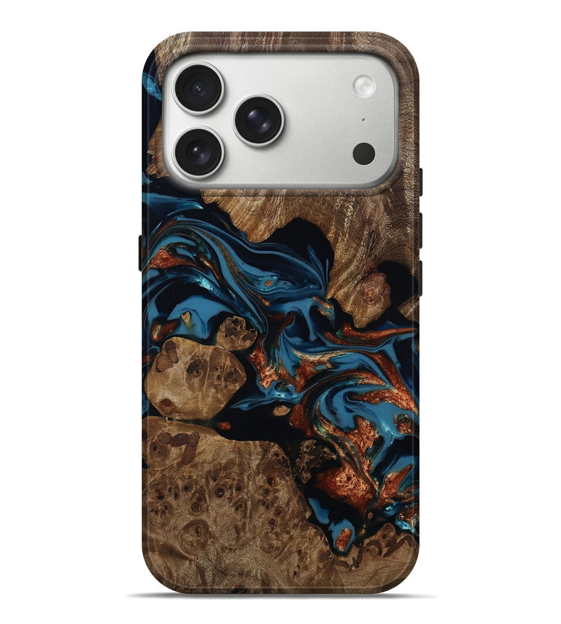 iPhone 17 Pro Max Wood Live Edge Phone Case - Felix (Teal & Gold, 809462)