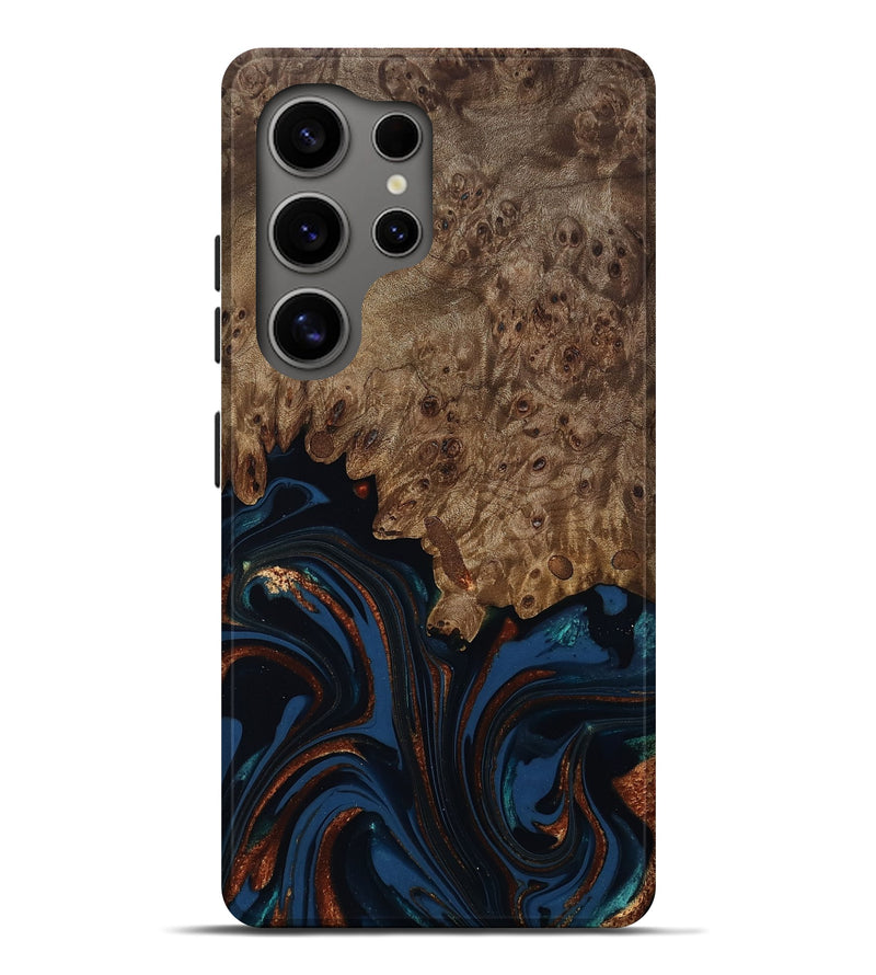 Galaxy S25 Ultra Wood Live Edge Phone Case - Roger (Teal & Gold, 809468)