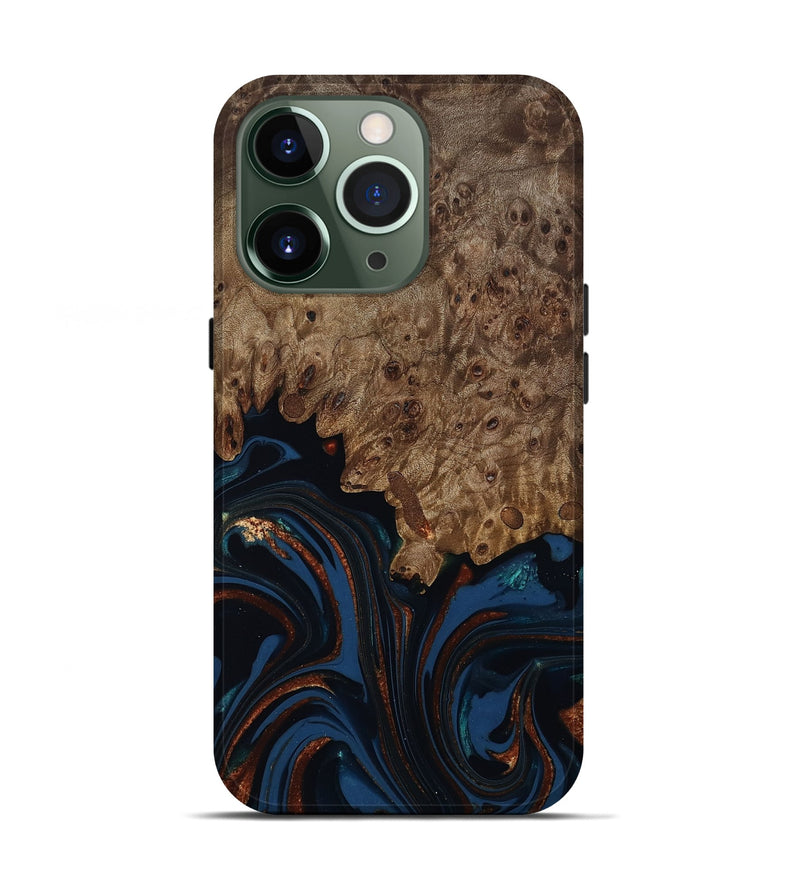 iPhone 13 Pro Wood Live Edge Phone Case - Roger (Teal & Gold, 809468)