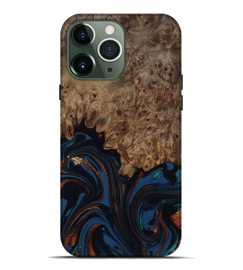 iPhone 13 Pro Max Wood Live Edge Phone Case - Roger (Teal & Gold, 809468)