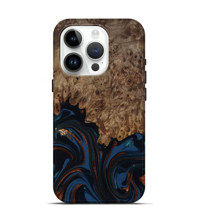 iPhone 15 Pro Wood Live Edge Phone Case - Roger (Teal & Gold, 809468)