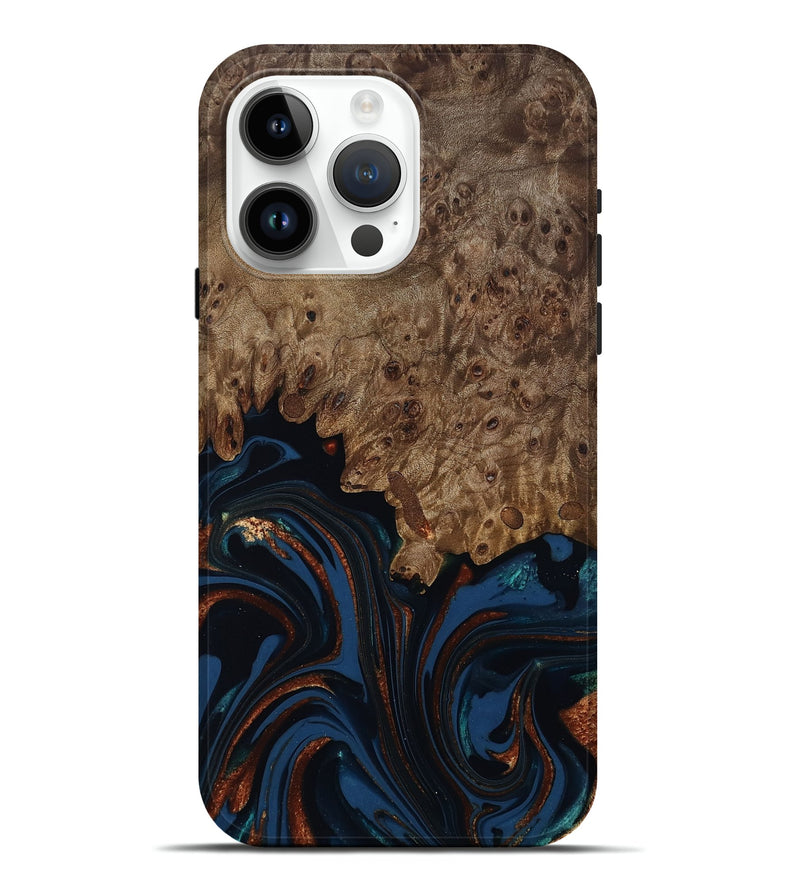 iPhone 15 Pro Max Wood Live Edge Phone Case - Roger (Teal & Gold, 809468)