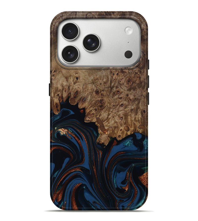 iPhone 17 Pro Max Wood Live Edge Phone Case - Roger (Teal & Gold, 809468)