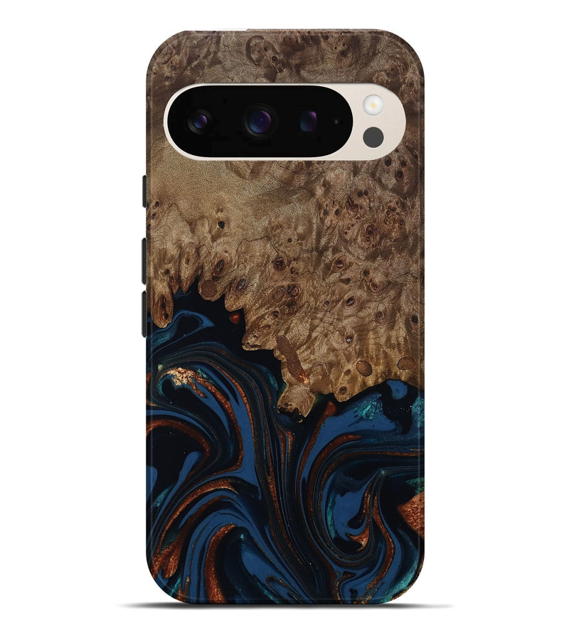 Pixel 10 Pro XL Wood Live Edge Phone Case - Roger (Teal & Gold, 809468)