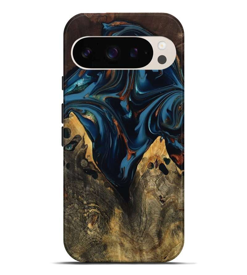 Pixel 10 Pro XL Wood Live Edge Phone Case - Rubie (Teal & Gold, 809473)