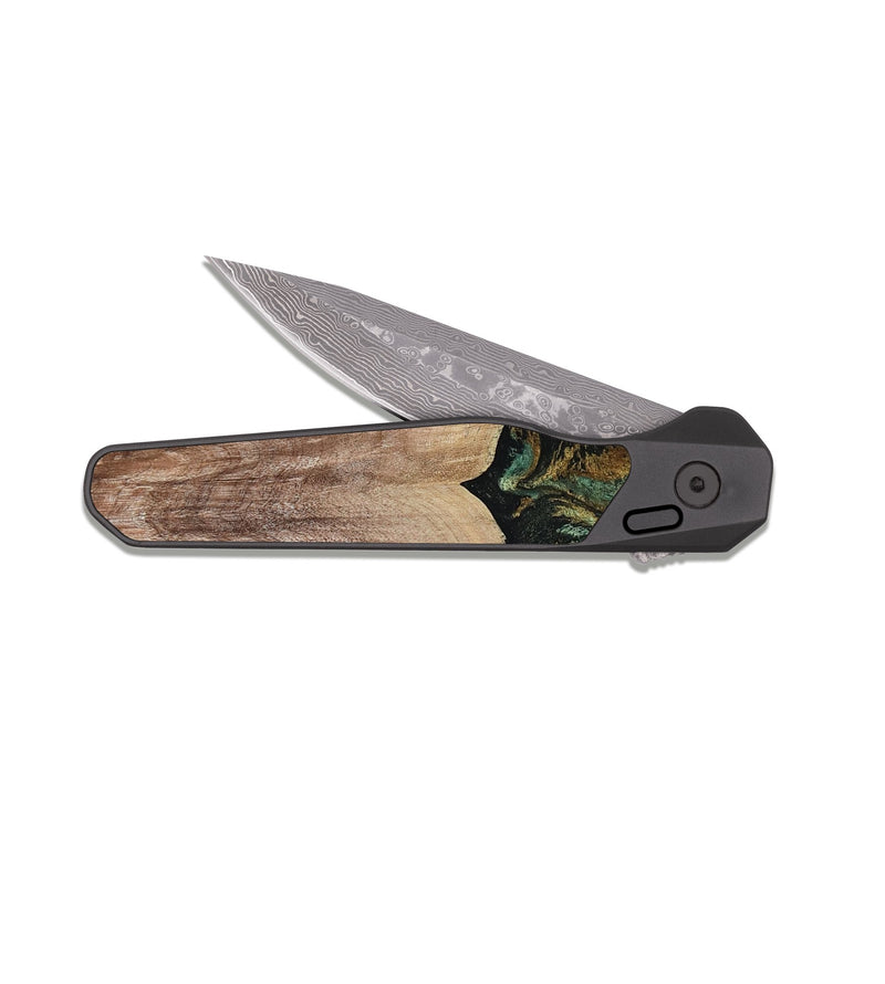EDC Dark Damascus Wood Pocket Knife - Kelsea (Green, 809585)