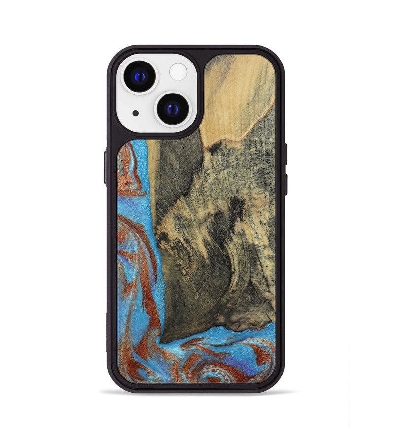 iPhone 13 Wood Phone Case - Ivette (Teal & Gold, 809691)