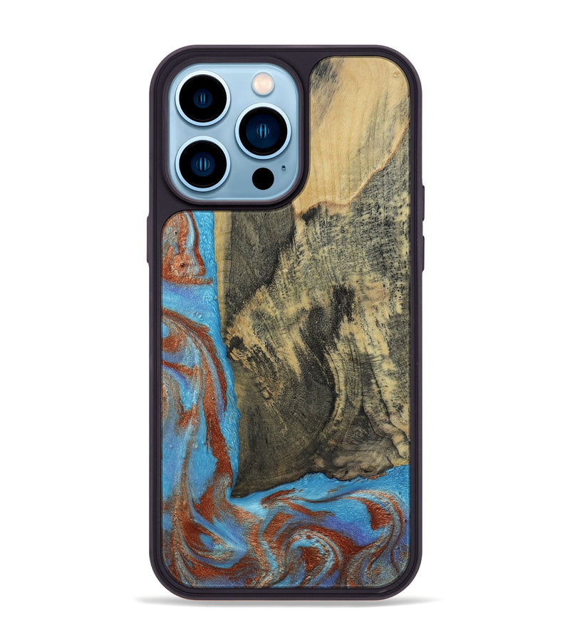 iPhone 14 Pro Max Wood Phone Case - Ivette (Teal & Gold, 809691)