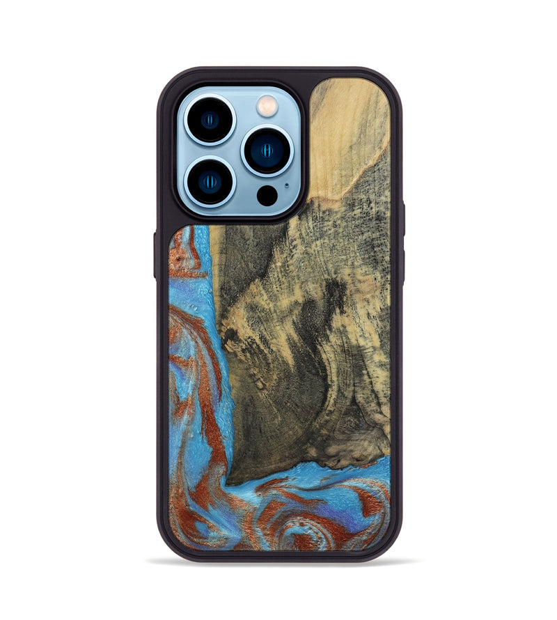 iPhone 14 Pro Wood Phone Case - Ivette (Teal & Gold, 809691)