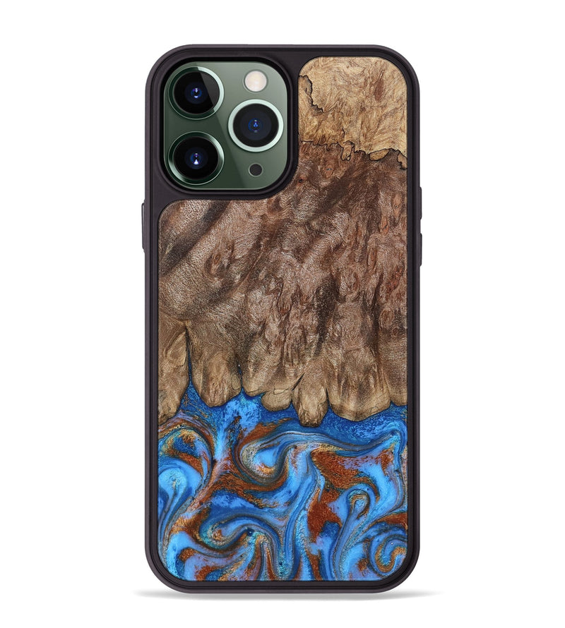 iPhone 13 Pro Max Wood Phone Case - Dewey (Teal & Gold, 809692)