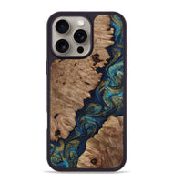 iPhone 16 Pro Max Wood Phone Case - Joretta (Teal & Gold, 809696)