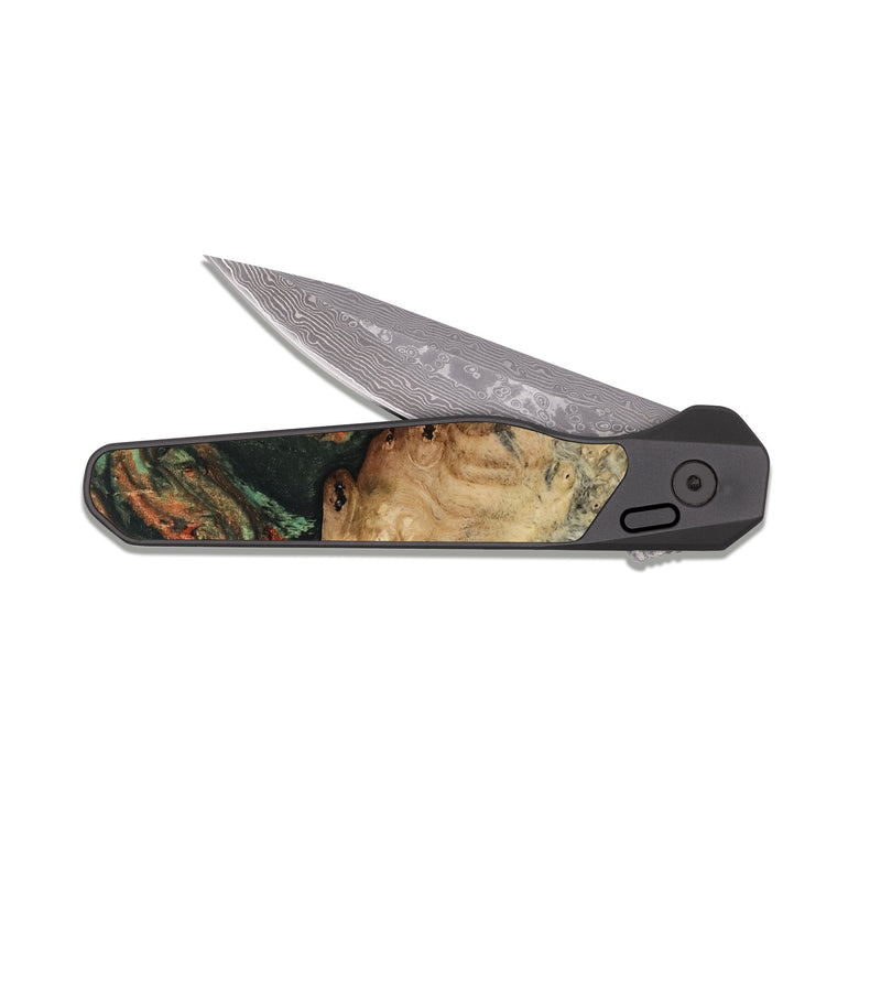 EDC Dark Damascus Wood Pocket Knife - Erika (Green, 809748)
