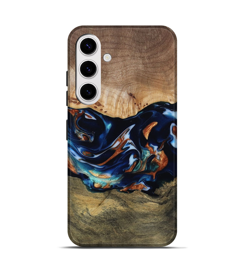 Galaxy S25 Wood Live Edge Phone Case - Adley (Teal & Gold, 809780)