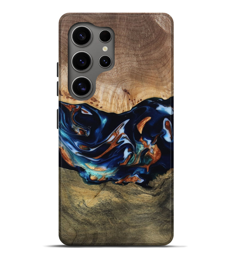 Galaxy S25 Ultra Wood Live Edge Phone Case - Adley (Teal & Gold, 809780)