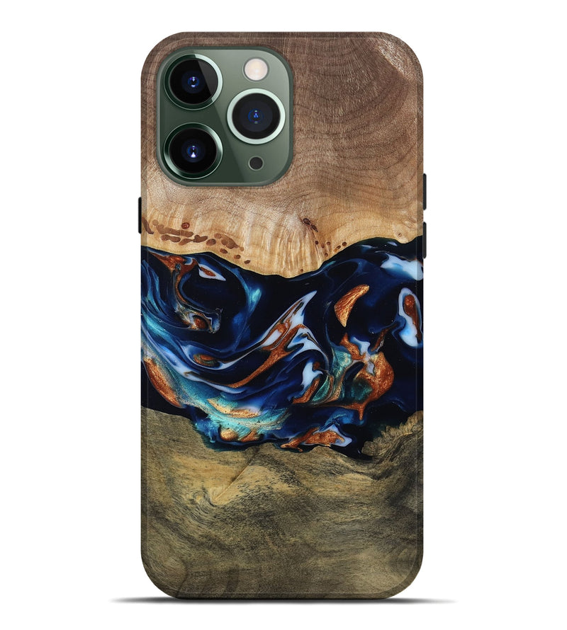 iPhone 13 Pro Max Wood Live Edge Phone Case - Adley (Teal & Gold, 809780)
