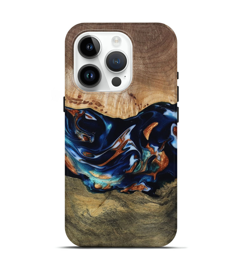 iPhone 15 Pro Wood Live Edge Phone Case - Adley (Teal & Gold, 809780)