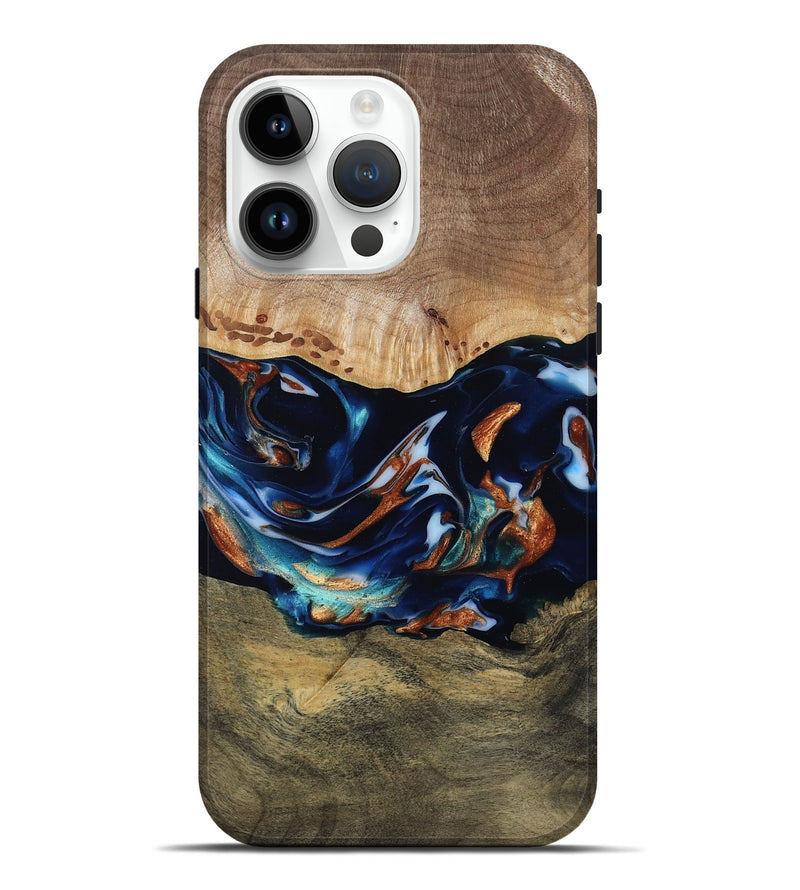 iPhone 15 Pro Max Wood Live Edge Phone Case - Adley (Teal & Gold, 809780)