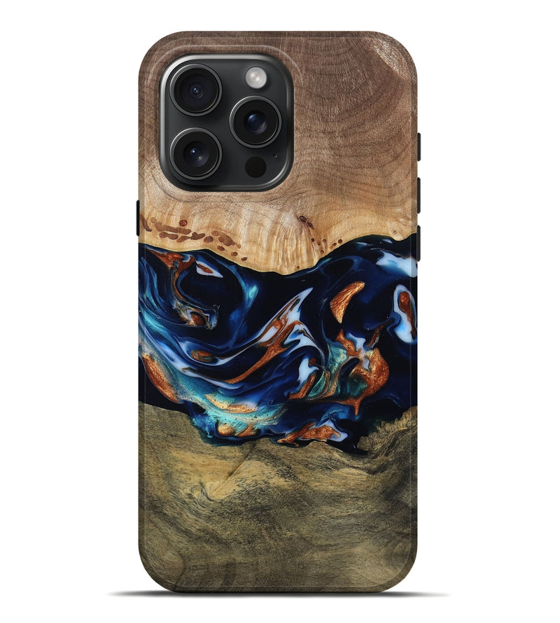 iPhone 16 Pro Max Wood Live Edge Phone Case - Adley (Teal & Gold, 809780)