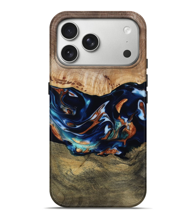 iPhone 17 Pro Max Wood Live Edge Phone Case - Adley (Teal & Gold, 809780)