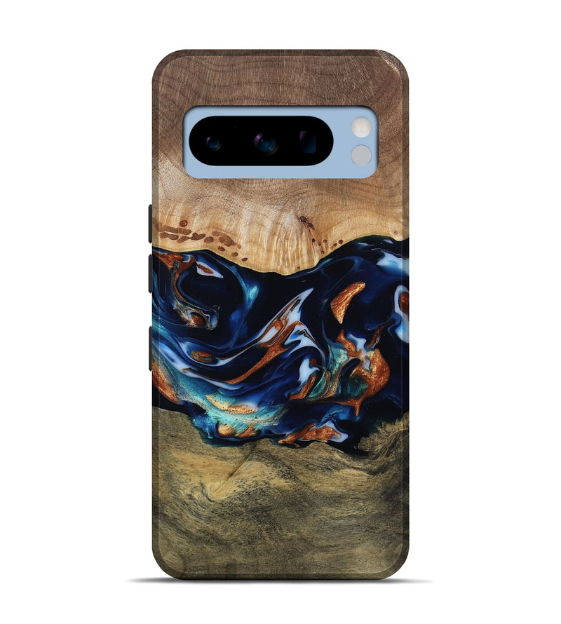Pixel 8 Pro Wood Live Edge Phone Case - Adley (Teal & Gold, 809780)
