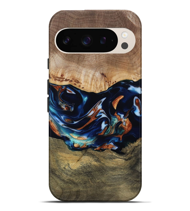 Pixel 9 Pro XL Wood Live Edge Phone Case - Adley (Teal & Gold, 809780)